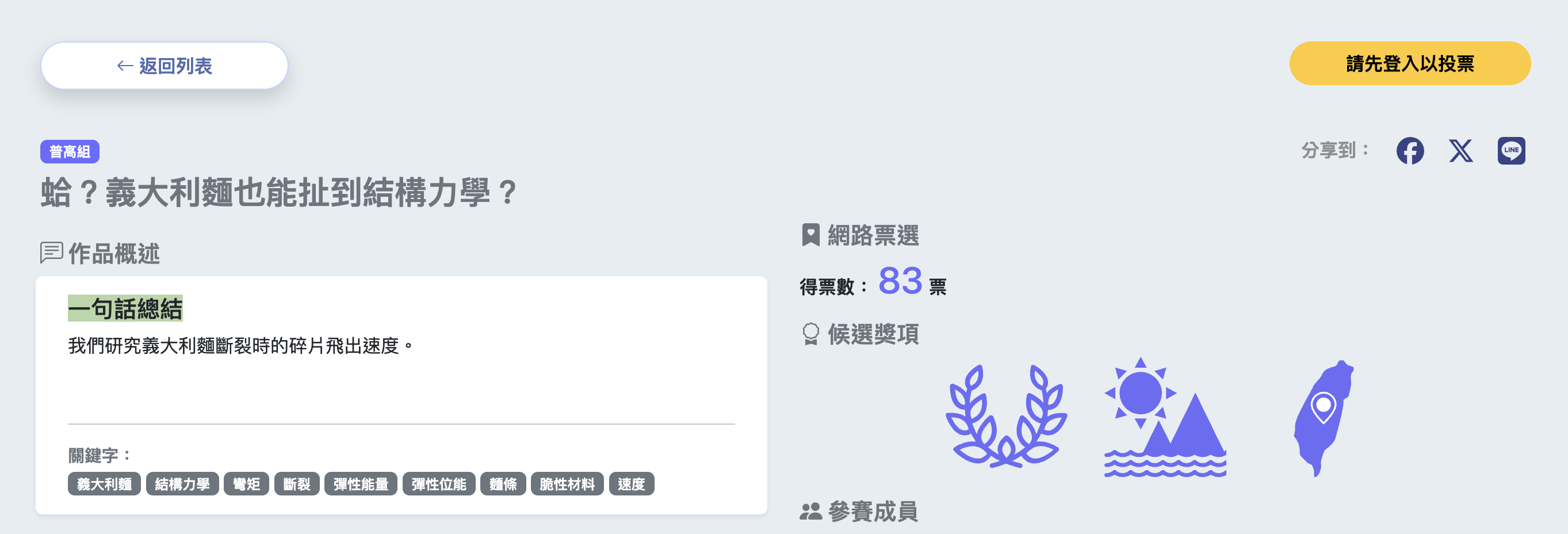 步驟1：按右上角請先登入以投票